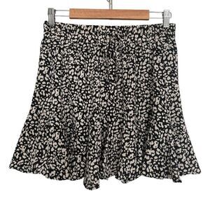&merci Ruffle Tiered Mini Skirt Black & White Animal Print Medium Elastic Waist